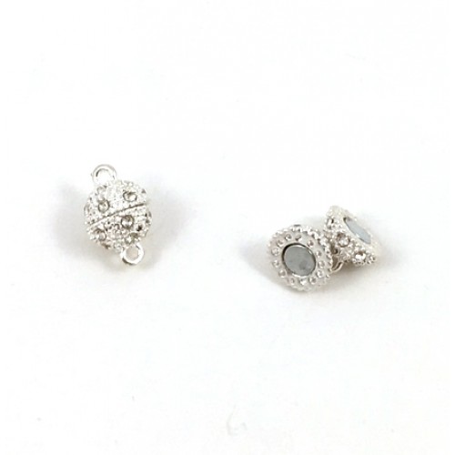 MAGNETIC CLASP SILVER PLATED ROUND WITH RHINESTONES